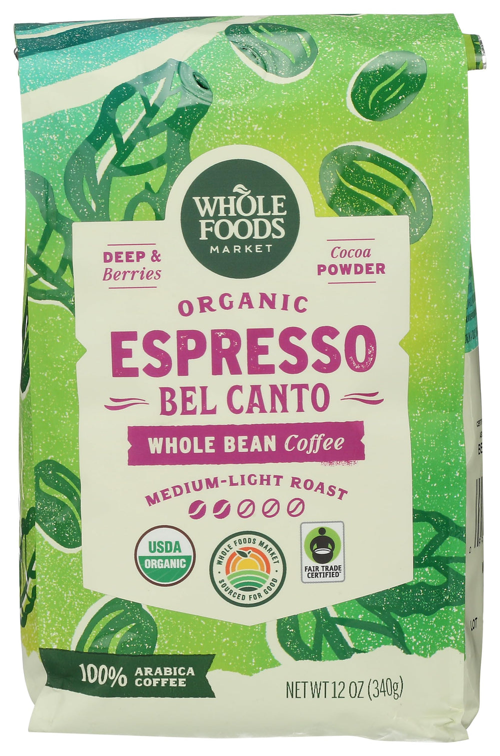 Whole Foods Market Organic Espresso Bel Canto beans show premium quality for everyday espresso