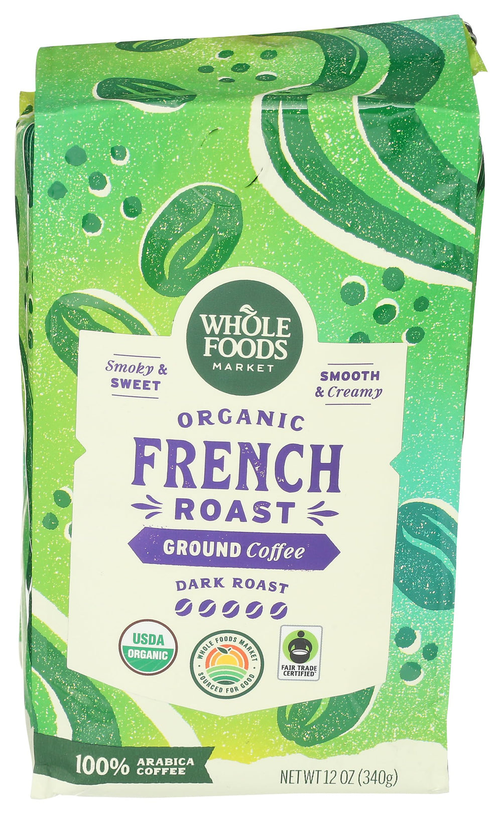 Whole Foods Market Organic Ground Coffee pack front, ideal for a bold morning
