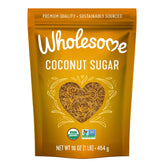 Wholesome Coconut Sugar bag front shows pure coconut palm sugar for baking.