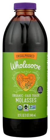 Wholesome Molasses bottle closeup highlighting rich color ideal for baking.