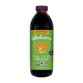 Wholesome Organic Blackstrap Molasses bottle pour highlights rich color for baking