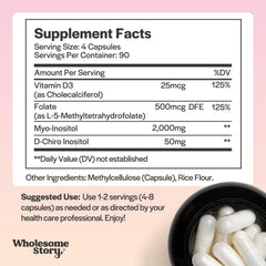 Wholesome Story label closeup shows MTHF folate and vitamin D