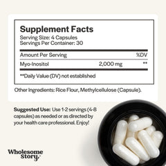 Wholesome Story Myo-Inositol label highlights vegan, clean-label quality.