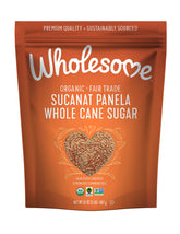 Wholesome Sucanat Panela 32oz packaging showcases organic ingredients.