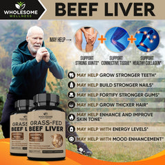 Wholesome Wellness beef liver capsules closeup powder detail signals freeze-dried potency for nutrient support