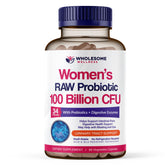 Wholesome Wellness Dr. Formulated Probiotics for Women bottle highlights high potency 100B CFU