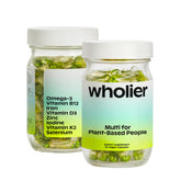 Wholier plant-based multivitamin bottle with vegan nutrients for daily wellness