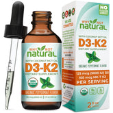 Why Not Natural Vitamin D3 K2 liquid drops bottle showing high potency formula for bone support