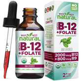 Why Not Natural Vitamin B12 Liquid Plus Folate bottle closeup for easy dosing and daily energy support.