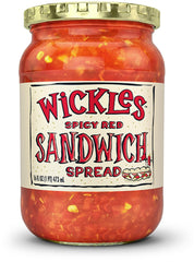 Wickles Spicy Red Sandwich Spread jar offering bold flavor for sandwiches and dips