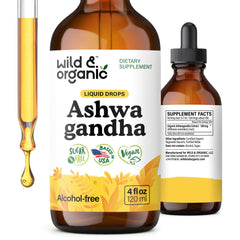 Wild & Organic Ashwagandha Drops bottle for relaxation