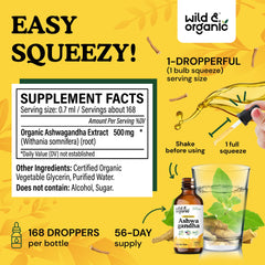 Wild & Organic Ashwagandha Drops vegan, non-GMO label