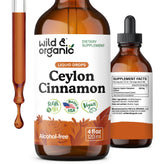 Wild & Organic Ceylon Cinnamon Drops bottle highlighting antioxidant-rich extract for daily use.