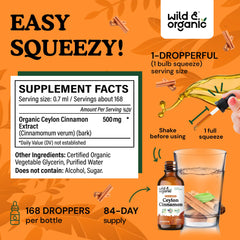 Wild & Organic Ceylon Cinnamon Drops label shows vegan, sugar-free attributes.