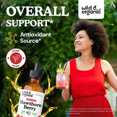 Wild & Organic Hawthorn Berry Drops pour for easy daily dosing in a alcohol-free tincture