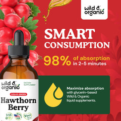 Wild & Organic Hawthorn Berry Liquid Drops in a glass dropper showing glycerin-based sweetness
