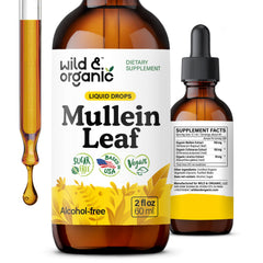 Wild and Organic Mullein Drops bottle with natural ingredients for lung support