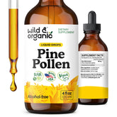 Wild & Organic pine pollen tincture bottle with dropper for daily vitality