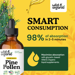 Pouring Wild & Organic pine pollen tincture into a glass, alcohol-free