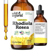 Wild & Organic Rhodiola Rosea Tincture bottle for mood support.