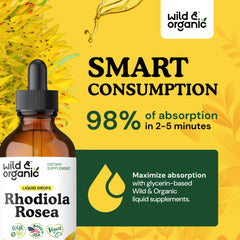 Wild & Organic Rhodiola Rosea Tincture drops ready for daily use.