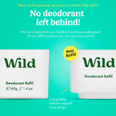 Wild refill system close-up highlighting zero-plastic design and premium ingredients.