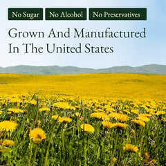 Wild Drops dandelion root tincture ingredients list shows water, organic dandelion root, glycerin.