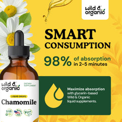Wild & Organic Chamomile Drops alcohol-free glycerin tincture in a glass
