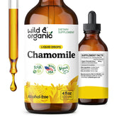 Wild & Organic Chamomile Drops bottle with dropper for tea rituals and relaxation