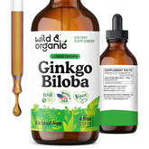 Wild & Organic Ginkgo Biloba Drops bottle showing an alcohol-free tincture for focus support