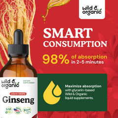 Wild & Organic Panax Ginseng drops close-up on the bottle label