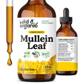Wild & Organic Mullein Drops bottle on counter showing natural lung support