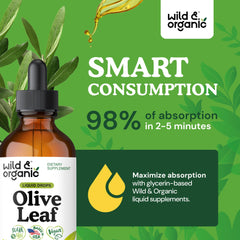Wild & Organic Olive Leaf Drops being poured into tea for easy use.