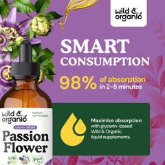 Wild & Organic Passion Flower Tincture close-up shows liquid extract texture