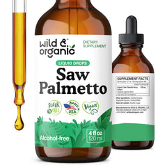Wild & Organic Saw Palmetto bottle drops for daily urinary and hair wellness support