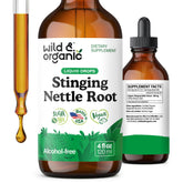 Wild & Organic stinging nettle root drops bottle supports urinary well-being.
