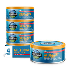 Wild Planet Albacore tuna can with no salt added and a convenient pull-tab.