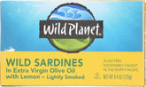 Wild Planet sardines in oil and lemon can, protein-rich snack.