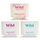 Wild refillable deodorant pack with Fresh Cotton and Sea Salt for long lasting freshness.