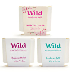 Wild refillable deodorant pack with Fresh Cotton and Sea Salt for long lasting freshness.