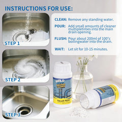 QIUMICO Wild Tornado bathroom drain close-up showing buildup removal