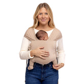 WildBird Aerial Buckle Wrap Desert Lark in front carry mode for easy newborn bonding