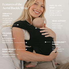 WildBird Aerial Buckle Wrap front-carry demonstration shows hands-free nurturing.