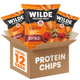Wilde Chips protein buffalo style packaging highlights keto-friendly, high-protein snack