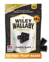 Wiley Wallaby licorice 24oz bag closeup; premium Australian black licorice for indulgent snacking.