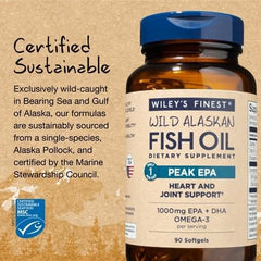 Alaska Pollock sourcing note on Wiley's Finest label for responsible fishing.