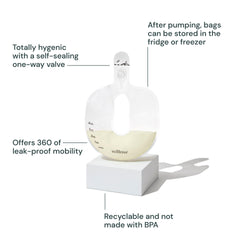 Willow self-sealing bag closure provides secure, spill-free storage.