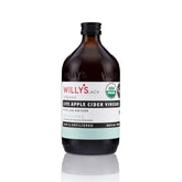 Willy's Organic ACV with Mother bottle showing live cultures for daily use.