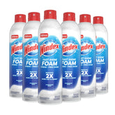 Windex Fast Shine Foam bottle applying streak-free shine to glass surfaces