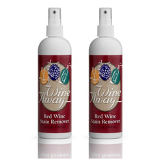 Wine Away bottle pour demonstrates quick stain treatment on fabric.